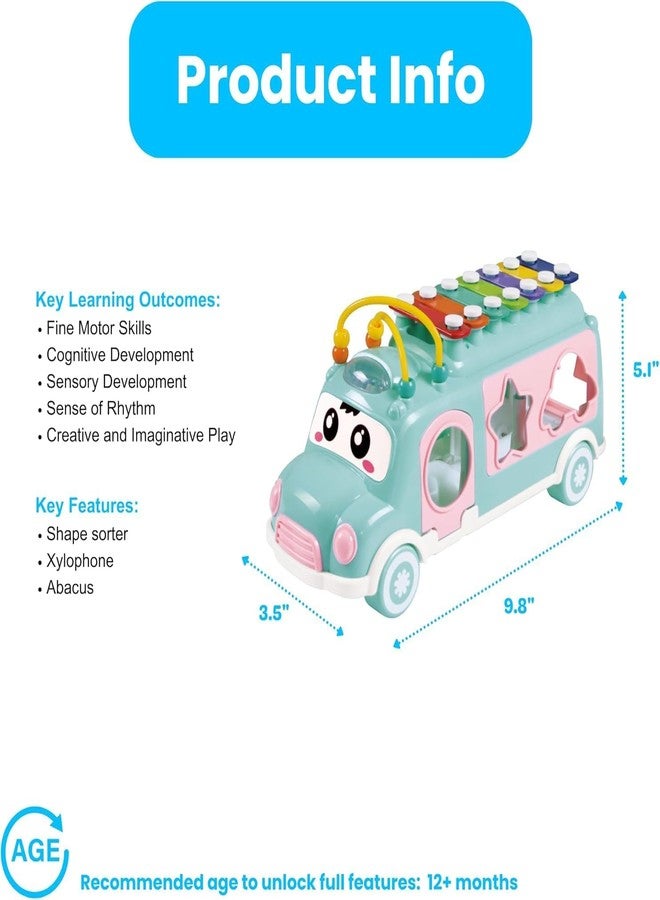 Cable World Baby School Bus Xylophone Toy for Toddlers 1-3, Baby Musical Bus Toys for 1 Year Old Girl, Shape Sorting Toys Knocking Xylophone Educational Musical Instruments Toy (Blue) - Image 3